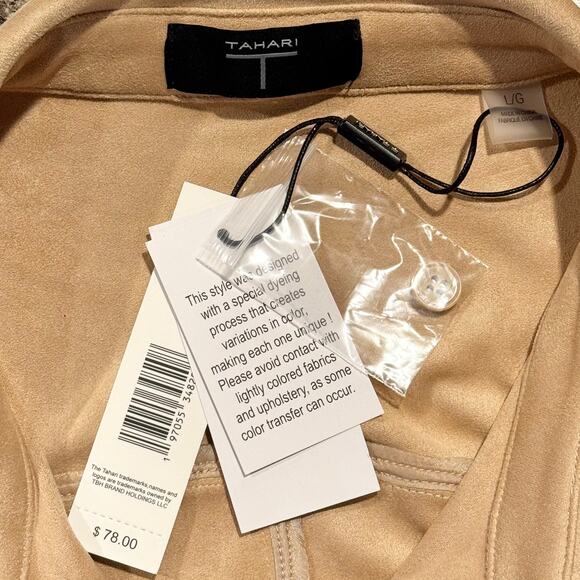 NWT Tahari Top Faux Suede Western Cottage Minimalist Neutral Button Up Tan Large - Picture 3 of 7